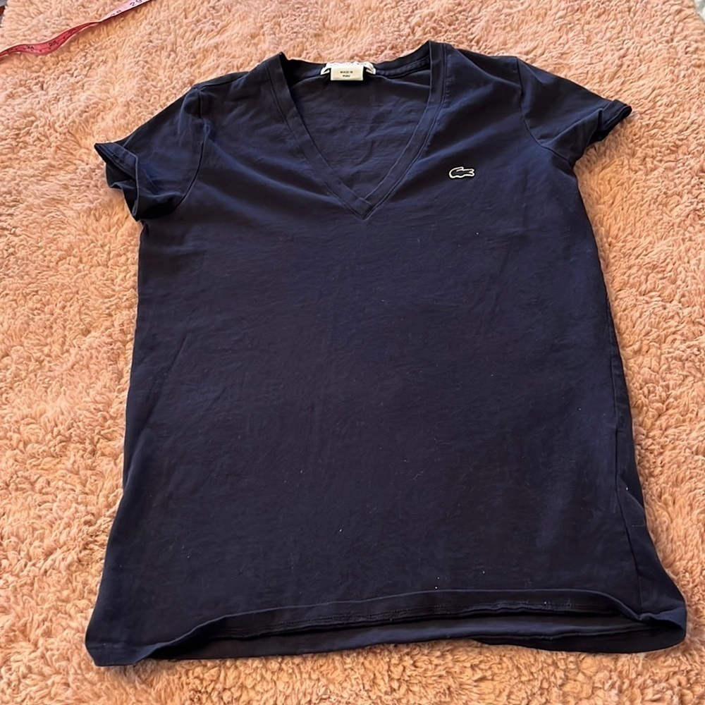 Women’s Lacoste Cotton V-Neck Size 36 in EUC Navy